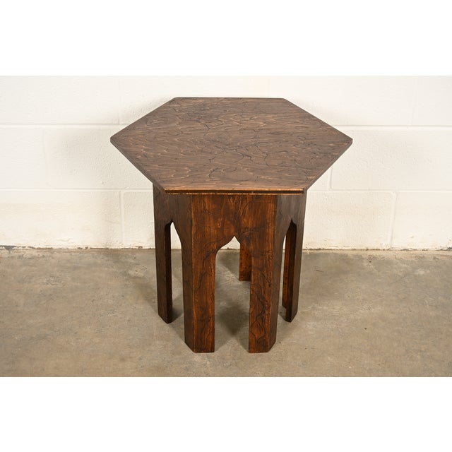 Stickley Brothers Style Antique Mission Arts & Crafts Pyrography Tabouret Side Table, Circa 1910 For Sale - Image 9 of 10