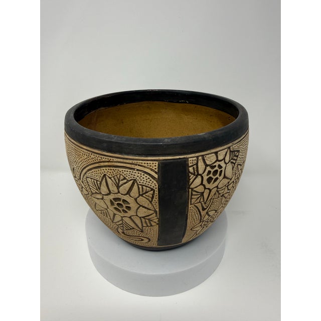 Antique Weller Burntwood Arts & Crafts Floral Pottery Jardiniere, Circa 1910 For Sale In Seattle - Image 6 of 12