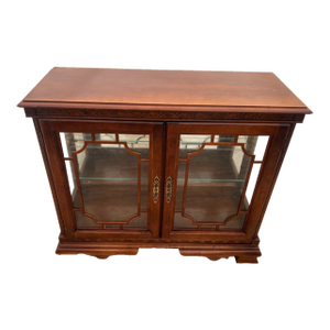 Vintage China Cabinet Curio Display Glass Door, Shelf, Curved Sides, Mirror Back