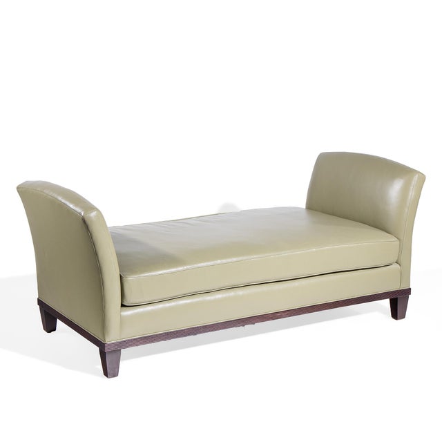 Late 20th Century Baker Furniture Green Leather and Mahogany Day Bed Chaise For Sale - Image 5 of 7