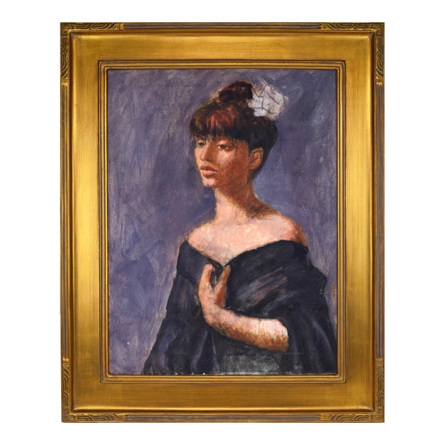 Vintage Modernist Female Portrait Painting For Sale