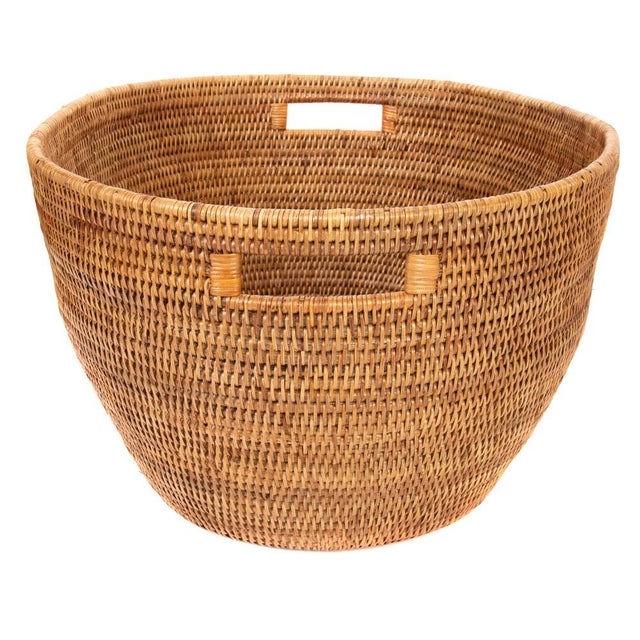 Artifacts Rattan Laundry Basket with Cutout Handles in Honey Brown For Sale - Image 4 of 8