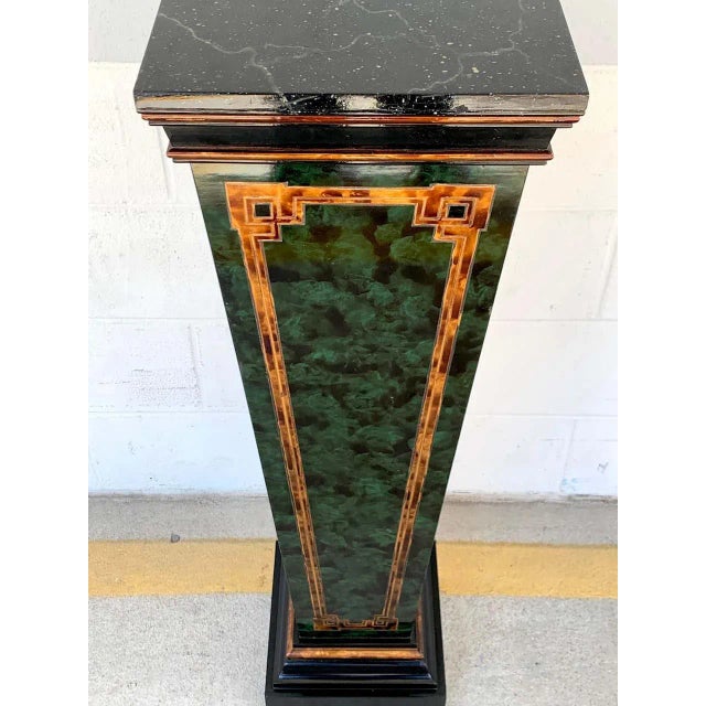 Mid 20th Century Mid 20th Century Neoclassical Faux Painted Green and Gilt Pedestals - a PAir For Sale - Image 5 of 8