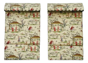 Pair of Tall Twin Scalloped Canopy Headboards in Thibaut “Ting Yuan”