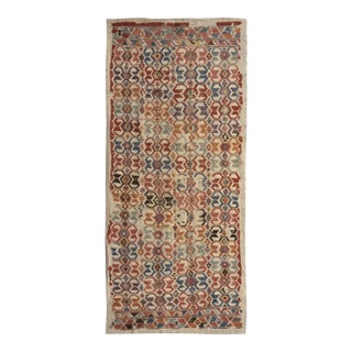 Antique Turkish Runner Kilim With Colorful Hexagon Geometric Motifs - Rug & Kilim For Sale