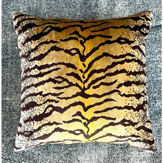 Amber Vintage Velvet Tiger Throw Pillow For Sale - Image 8 of 12