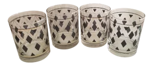 1950's-1960's Argyle Black and Gold Diamond Shapes Rocks Glasses - Set of 4