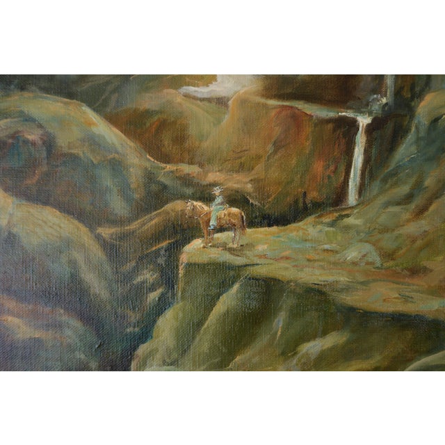 American Vintage Kaye Harrer Cowboy With Nature Scene Painting For Sale - Image 3 of 11