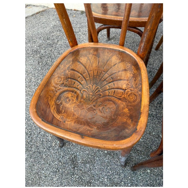 Brown Vintage Bistro Chairs with Decorative Details, 1930s, Set of 10 For Sale - Image 8 of 9