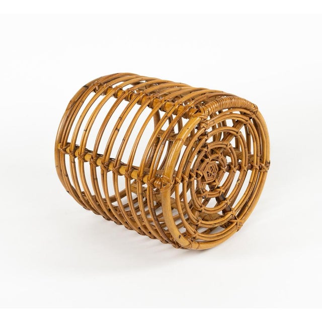 Mid-Century Modern Rattan and Bamboo Stool by Tito Agnoli, Italy, 1960s For Sale - Image 10 of 12