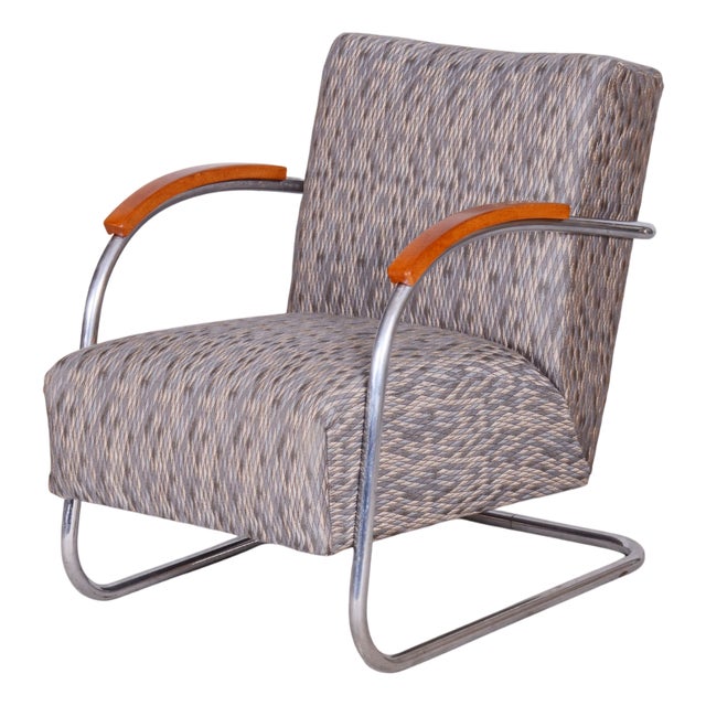 Czech Bauhaus Armchair in Chrome and Beech attributed to Mücke Melder, 1930s For Sale