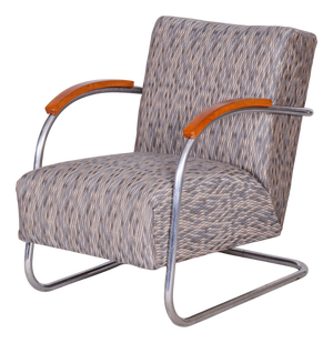 Czech Bauhaus Armchair in Chrome and Beech attributed to Mücke Melder, 1930s