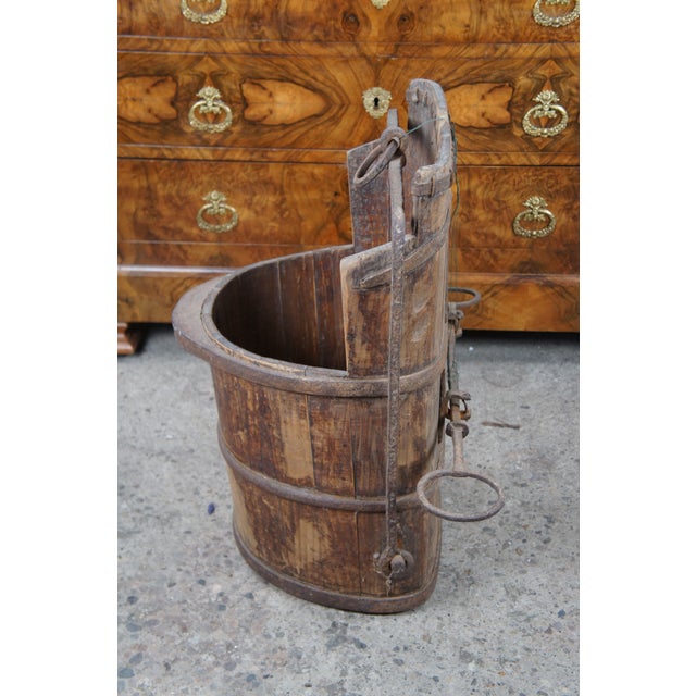 Late 19th Century Late 19th Century Primitive Antique Chinese Forged Iron & Elm Water Bucket Umbrella Cane Stand For Sale - Image 5 of 10