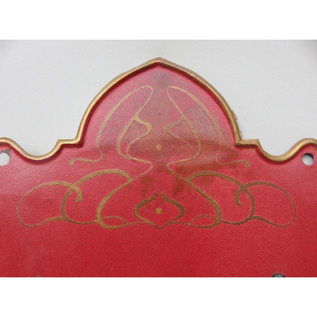 Art Nouveau Wall Newspaper Stand in Metal Bordeau Red, Black & Gold, 1890s For Sale - Image 6 of 15
