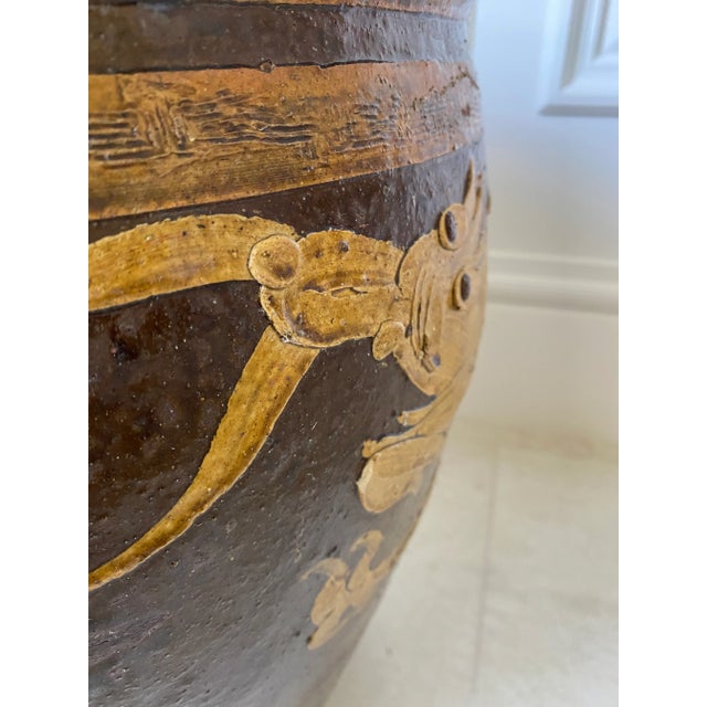 Paint Vintage 1960s Very Large Tony Duquette Style Asian Brown Dragon Egg Pot For Sale - Image 7 of 11