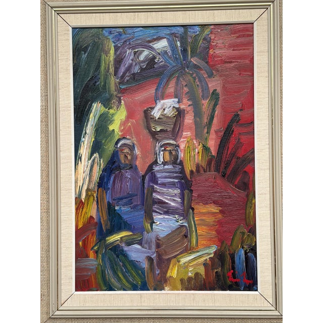 Eric Lo, Villagers, 1950s, Oil on Canvas, Framed For Sale - Image 9 of 11