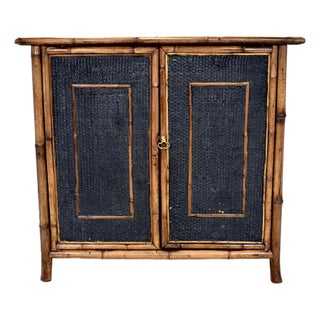 Late 19th C. English Victorian Tortoise Bamboo Console Cabinet For Sale