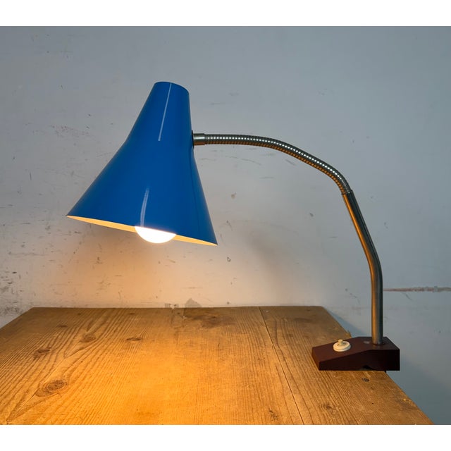 Industrial German Blue Workshop Table Lamp from Reif Dresden, 1960s For Sale - Image 16 of 18