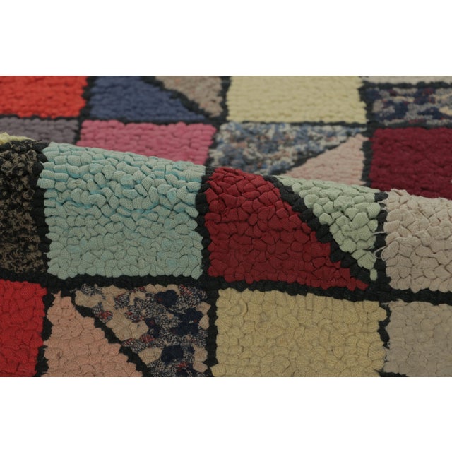 Textile Antique Hooked Rug With Playful Geometric Grid in Multicolor - Rug & Kilim For Sale - Image 7 of 8