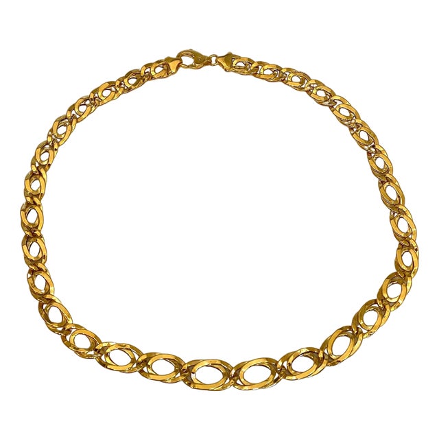 18 Karat Yellow Gold Hammered Double Oval Graduating Link Necklace 21 Gm For Sale