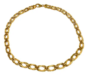 18 Karat Yellow Gold Hammered Double Oval Graduating Link Necklace 21 Gm