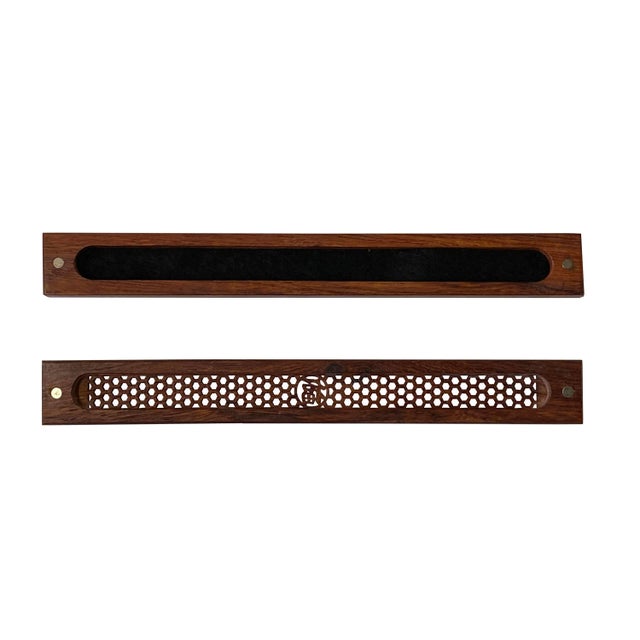 2020s Small Narrow Brown Wood Rectangular Carving Storage Accent Box For Sale - Image 5 of 7