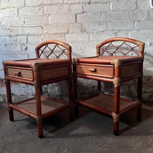 A pair of cane covered Bamboo Bedside cabinets / nightstands with 1 drawer and a single lower shelf Dimensions: Height: 67...