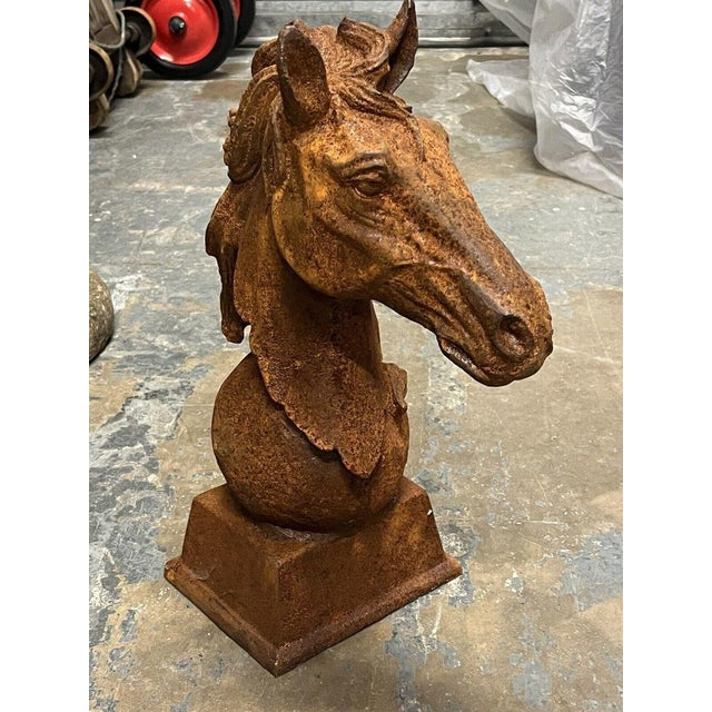 Large Cast Iron Horse Head Statue For Sale - Image 6 of 7