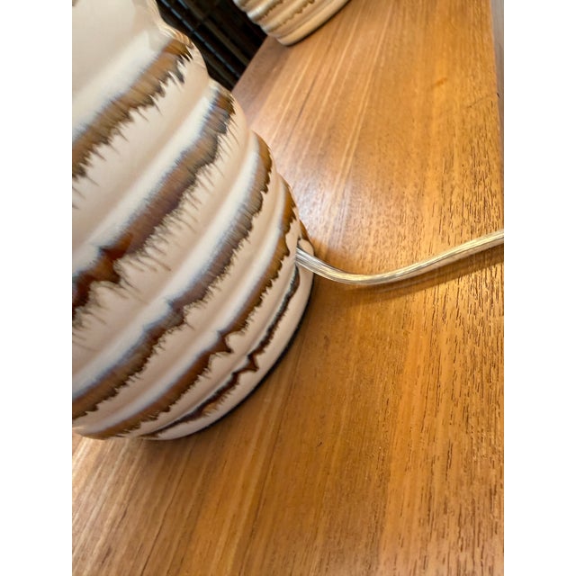Cream Ceramic Column Table Lamps, Pair For Sale - Image 9 of 12