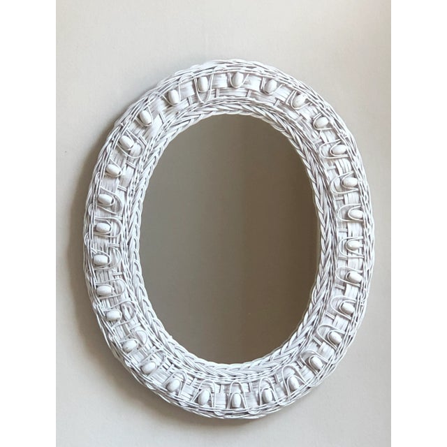 Vintage Boho White Wicker Mirror For Sale - Image 12 of 13