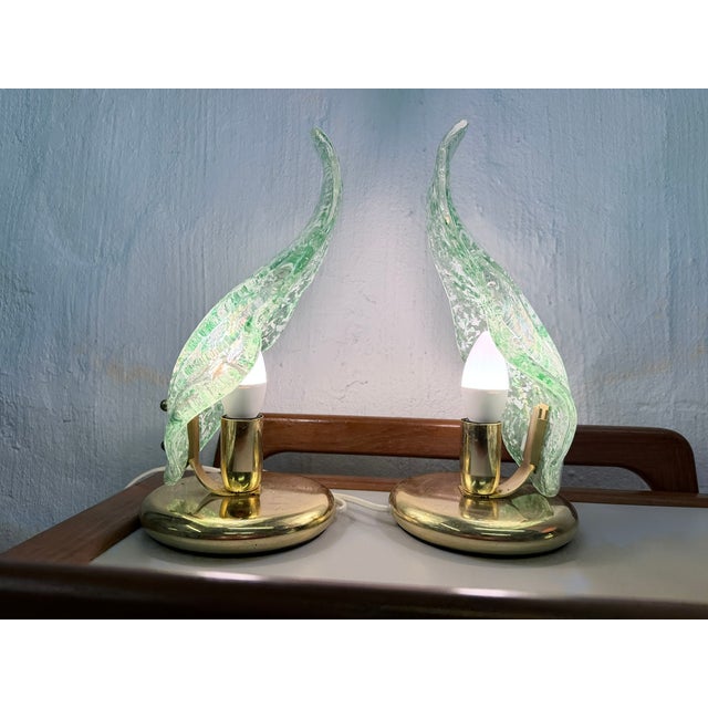 Mid-Century Modern Vintage Table Lamps in Brass and Glass, 1970s, Set of 2 For Sale - Image 3 of 11
