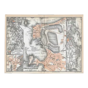 Antique Map of Saint Malo and Saint Servan, France