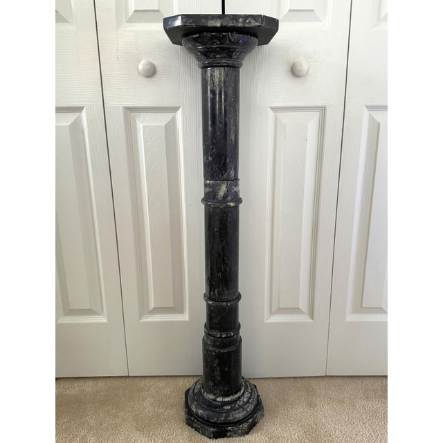 Vintage 1950s Italian Black Marble W/White Veins 38" Pedestal Columnar Stand For Sale - Image 12 of 12