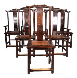 Vintage Chinese Brown Tall Yokeback Chairs, Set of 6