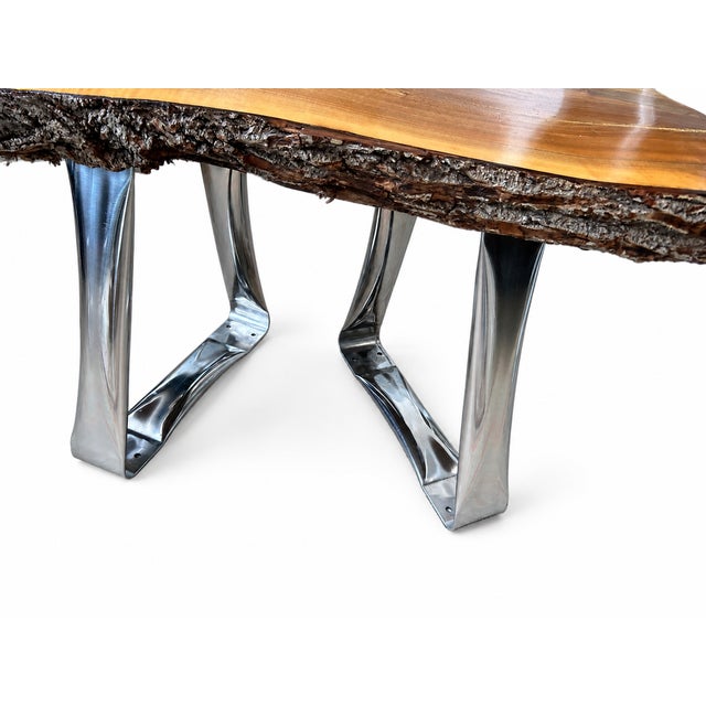 Late 20th Century One-of-a-Kind Live Edge Burl Wood Side Table With Sculptural Chrome Legs For Sale - Image 4 of 6