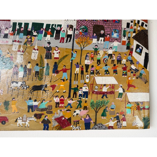 Red 2009 Jadiro Colorful Folk Art Oil on Canvas Painting – Unframed For Sale - Image 8 of 12