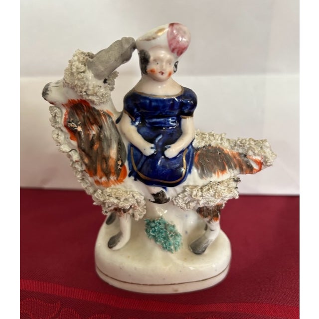 Early 19th Century Antique Staffordshire Figurines of Girls on Goats- Set of 2 For Sale - Image 5 of 10