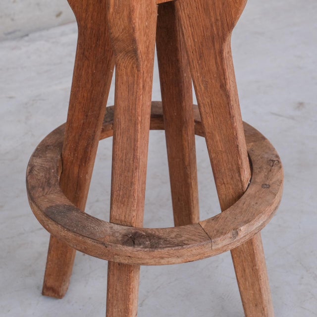 Mid-Century Brutalist Oak Bar Stools, Belgium, 1970s, Set of 5 For Sale - Image 4 of 10