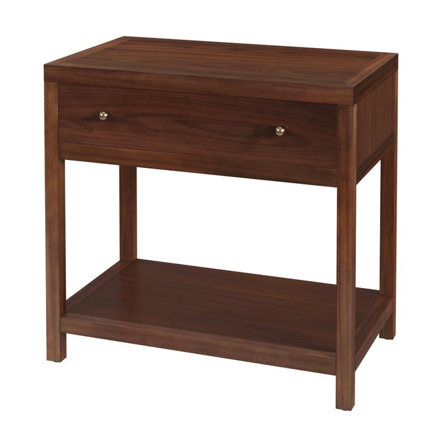 Brown Nora 30 in. W Rectangular Wood 1 Drawer Wide Nightstand with Lower Open Shelf, Walnut For Sale - Image 8 of 8