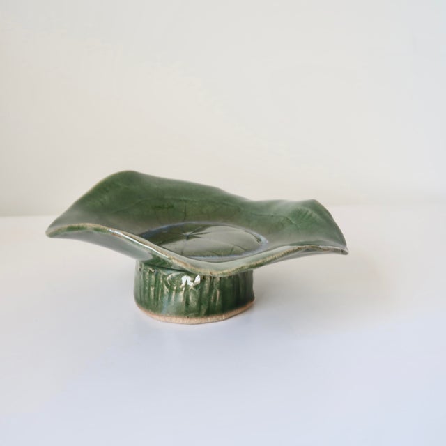 Handmade Ethereal Botanical Studio Pottery Pedestal Compote Catchall Bowl With Leaf Motif For Sale - Image 11 of 14