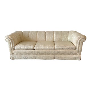 Damask Baker Sofa With Rolled Arms and 2 Throw Pillows For Sale