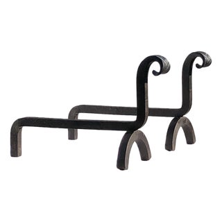 Shabby-Chic Neoclassical Wrought Iron Andirons, 1960, Set of 2 For Sale