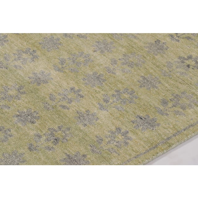 Contemporary Rug & Kilim’s Block Print Square Rug with Gray, Chartreuse and Ochre Florals For Sale - Image 3 of 10