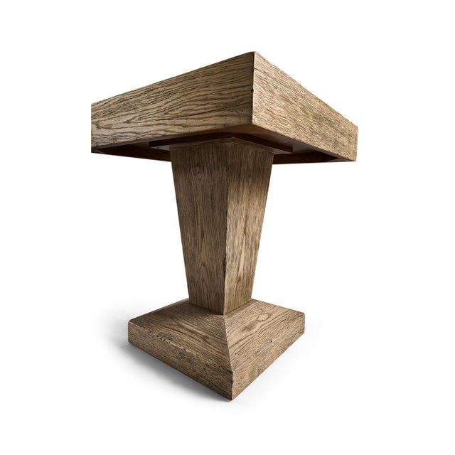 Rustic Oak Pedestal Side Table with Stone Top For Sale - Image 4 of 9