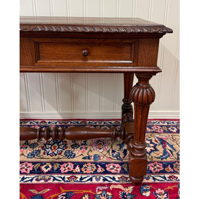 Antique French Henri II Style Writing Desk Table Drawers Oak C. 1930s For Sale - Image 15 of 18