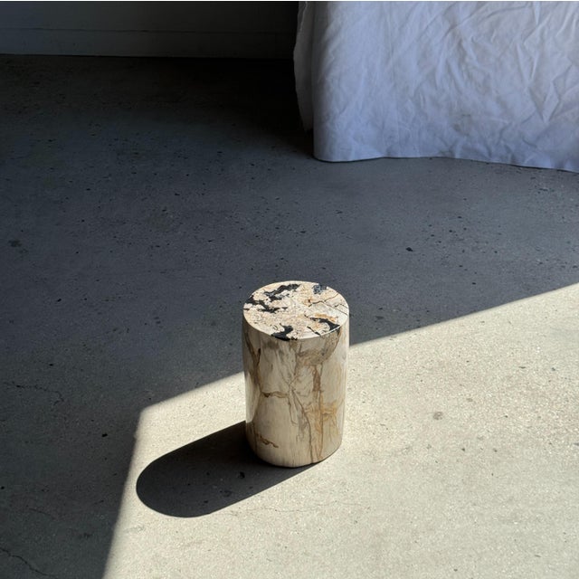 Stone Small Side Table in White Petrified Wood Inlaid with Black, 1980s For Sale - Image 7 of 11