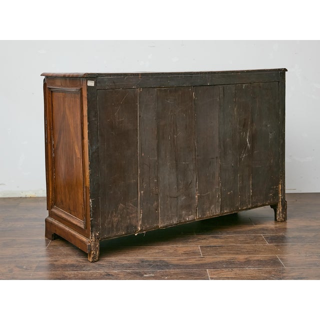English 19th Century English Mahogany Serpentine Chest with Inlay and Ornate Pulls For Sale - Image 3 of 12