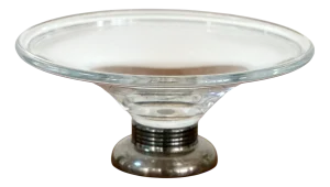 Glass Bowl on Silver Metal Base from Lancel