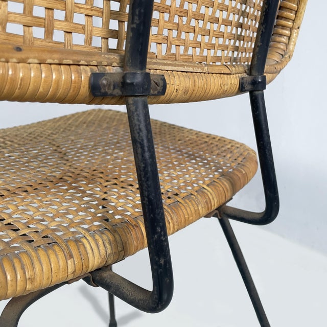Italian Modern Rattan and Black Metal Chairs, 1960s, Set of 6 For Sale - Image 11 of 13