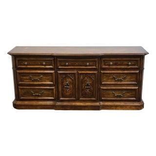 Stanley Furniture Solid Walnut Italian Provincial 74" Triple Door Dresser For Sale